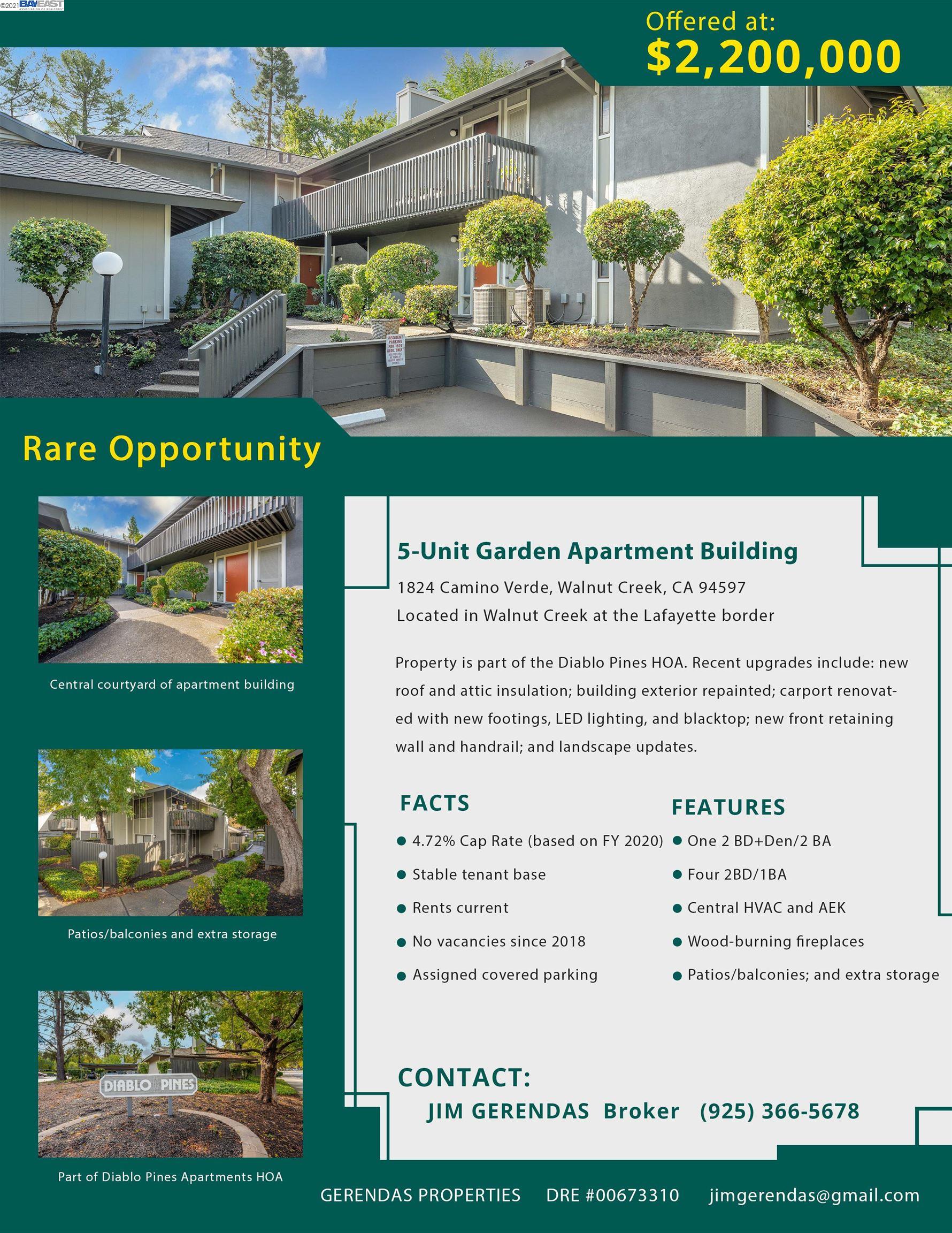 1824 Camino Verde, WALNUT CREEK, California 94597-2266, ,Comm Ri Multi-units 5+,For Sale,Camino Verde,40972218