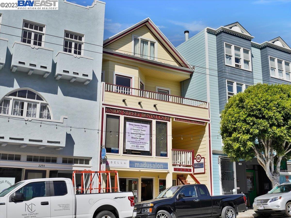Once in a lifetime chance to own a beautiful 4 story building on Union Street in the heart of Cow Hollow! Amazing views of the Golden Gate from the upper level decks. Don't miss this opportunity to own a great Trophy property! First floor is comprised of Hair Salon & Bridal Boutique. Second floor has dental office and 3rd floor are offices with two bathrooms, 4th floor is a 1600 foot suite with bathroom and deck.