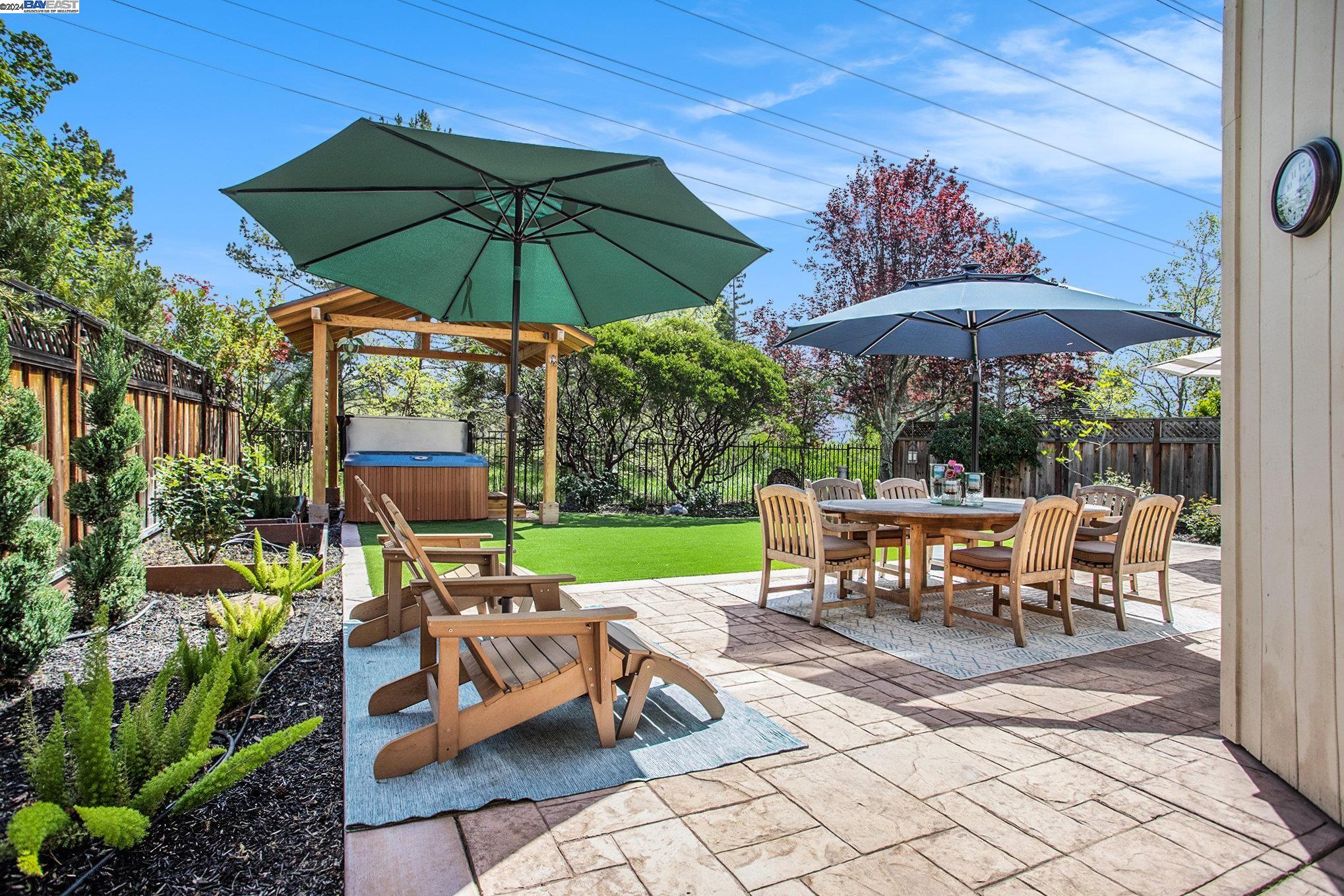 Enjoy turn key living in beautiful gated Blackhawk Country Club. This highly improved property lives like a single family home and is located on a serene court, nestled in the rolling foothills of Mt. Diablo. Measuring 2,782 square feet of classically designed space w/ modern updates. Features 4 bedrooms & 3 full updated bathrooms. Soaring ceilings & light filled rooms throughout. The entry opens to the formal living & dining room with wood-like flooring on both floors. Chef's kitchen, breakfast nook & family room invites you to a large backyard area w/ hot tub, multiple patios and lounging areas backing to open space & hillside views. Exceedingly inviting, drought resistant, EZ to care for yard & home. There's a full bedroom suite on the entry level and updated laundry room. Upstairs has a large primary suite with retreat, updated bath with enormous custom walk-in closet. Two upstairs secondary bedrooms share an updated hall bathroom. Newer granite and marble countertops, appliances, custom cabinets, glamorous chandeliers, ceiling fans, reimagined wet bar, 2 smart TVs, surround sound, washer, dryer & more...priced below area comps!! Opportunity knocks!