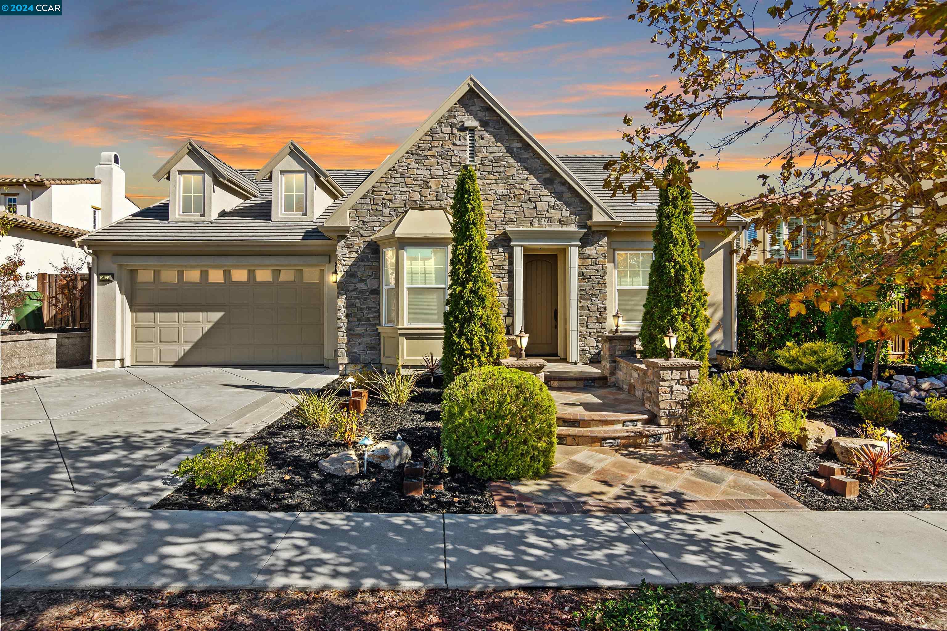 Single-level Alamo Creek sensation w/$225,000 in builder upgrades. 7,783+/-SF lot borders open sp. 2100+/-SF. 3 bds. 2 bths. Acacia hardwood flrs. high ceilings. Recessed lights. Andersen French drs. Prof designed front landscape. Formal living & dining rms. Butler’s pantry. Chef’s kitchen w/granite counters, island/bkfst br w/pendant lighting, painted cabinetry, upper glass-faced cabinets. Subway tile & mosaic glass bksplsh. Bosch stainless dishwasher, 5-burner cooktop, oven. Thermador frig. Sharp microwave. Family rm w/gas frpl, built-ins. Casual dining w/French dr to bkyrd. Primary suite w/French drs to bckyrd, built-ins. En suite w/marble finishes, dual-sink vanity, jetted tub, stall shwr, walk-in closet. 2 bdrms share bth w/single-sink vanity, tub/shwr combo, sliding glass dr. Ultra-pvt east-facing bkyrd. Paver patio, built-in bench seating. Multiple venues. Pergola w/lighting. Multiple fruit trees, lush foliage. 2-car garage. Overhead storage racks. HVAC. Laundry rm w/front-loading w/d, sink. Steps from neighborhood parks, trails. Walking distance to Alamo Creek Community Ctr pool, playground, fitness ctr. Walk to Creekside Elementary. Near other top-rated SRVUSD schls, Blackhawk Plaza, Tassajara Commons, downtown, freeways, Mt. Diablo, Livermore Valley Wine Country.