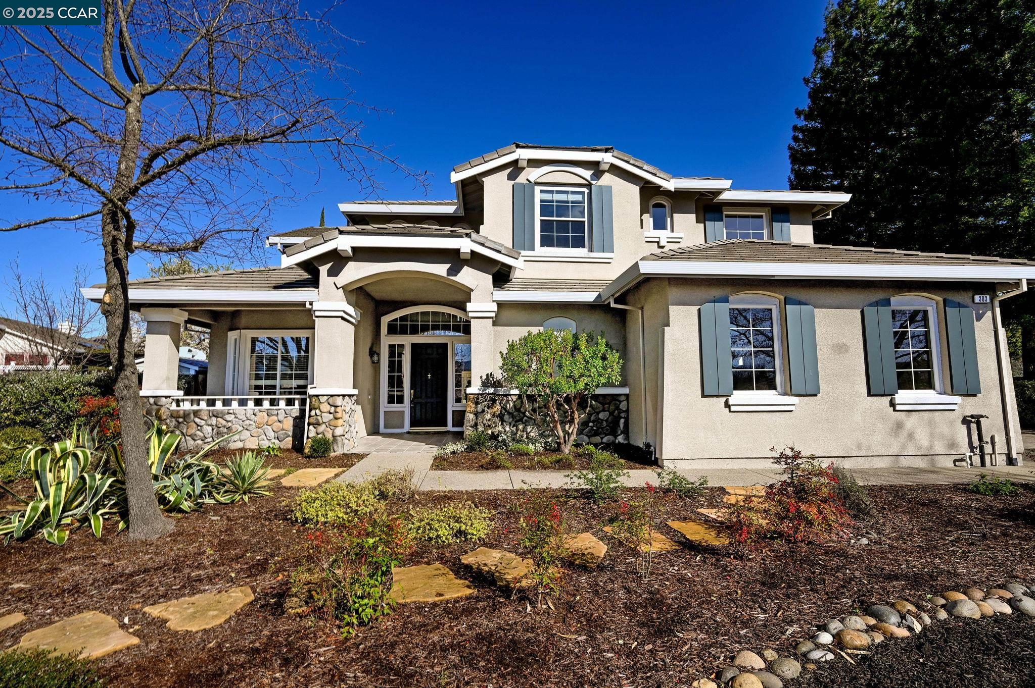 Welcome to your new family oasis in The Trails neighborhood. Features include incredible "Sunset Gardens" rear grounds complete with an inviting pool and spa, a bocce court and a pizza oven. This spectacular home has a gorgeous remodeled island kitchen (2019) which is open to the family room and provides  access  to the pool and outdoor entertaining area! The formal living and dining rooms sre open to a lovely courtyard.  The downstairs office with French doors can be converted to a bedroom (per builder plan).  Upstairs leads to a luxurious Primary suite with  2 walk-in closets and sitting area with views of the serene setting.  There are 2 ensuite bedrooms and  a 3rd bedroom currently set up as a bonus room.  Recent improvements include a freshly painted interior, new carpeting and Luxury Vinyl Plank flooring!  This fabulous property is close  to Livorna Park, hiking trails,Award wining schools, Roundhill CC, shopping at the Alamo Plaza and downtown Walnut Creek!  Huge lot- room for and ADU, Sport Court and more!!