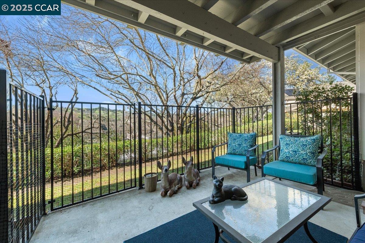 Mariposa level-in condo stylishly updated and in a private location. Peaceful back patio with sweeping views of the beautiful hills and spectacular sunsets. Stainless steel appliances and quartz countertops in the spacious kitchen. Gorgeous new front door that faces east. Luxury LVP Flooring. Dual pane windows, smooth ceilings, and louvered shutters. New interior paint. Spacious private garage #110 with storage area and workbench. Lots of close guest parking spots. Lots to love about this 55+ active adult community with exceptional amenities, services and security. Close to Creekside Grill, Event Center, pro shop and golf.