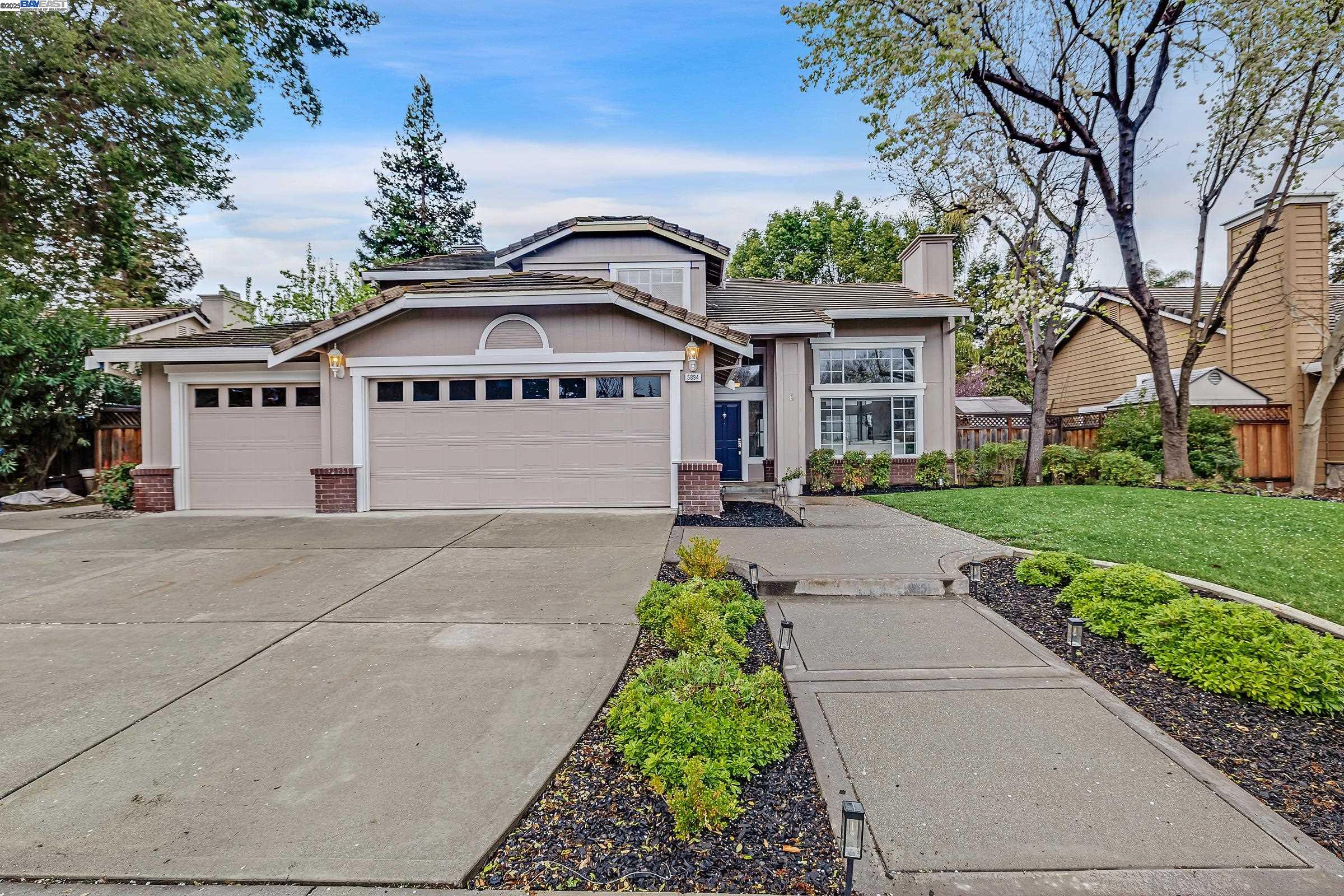 Lovely East facing 4 bedroom home with remodeled kitchen, quartz counters and stainless steel appliances. One bed and bath downstairs. New exterior paint, most of the interior repainted and brand new carpet.  A  Large private backyard has redwood deck and storage shed. This home is an easy walk to local parks recreation and close to schools and shopping.  Very private backyard has redwood deck, storage shed and lots of mature trees and shrubs.