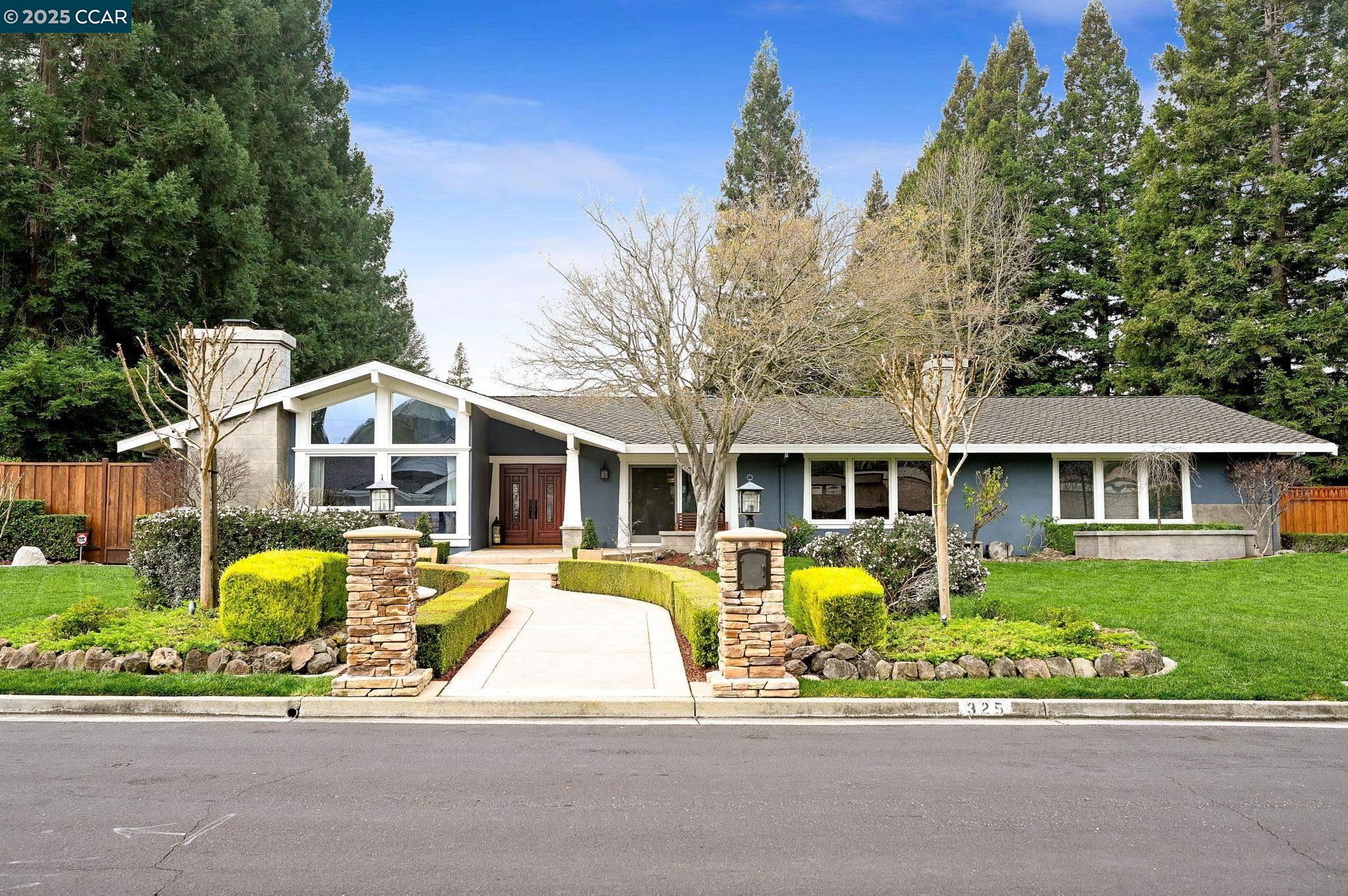 Sensational single-story rancher in serene setting. Plush lawns, newer hardscaped walkways, patios & driveway, solar-heated Pebble Tec saltwater pool & spa, outdoor kitchen w/concrete counter, gas grill, gas firepit, and pergola. Vaulted ceilings in living & family rooms, hardwood flooring, travertine & open concept spaces that allow for relaxation & entertainment. The chef's kitchen features granite counters, raised panel cabinetry, stainless 6-Burner Dacor gas range w/double ovens, pantry, Thermador refrigerator, wine refrigerator, island w/prep sink & Uline produce drawers...all overlooking the amazing backyard & open to the spacious family room w/gas burning fireplace & casual dining nook w/additional beverage refrigerator. French doors lead to a media room & separate office space. The home is complete w/recessed lighting, crown molding, 5-panel interior doors w/rubbed oil hardware, Anderson windows, sliders & French doors, plus surround sound system throughout the interior & exterior. Primary Suite w/retreat area that exits to the backyard, spa like bath w/oversized shower & air-jetted soaking tub. City close, yet country quiet & within minutes to Alamo parks, schools & downtown, this cul-de-sac location puts the good life at your doorstep! A property worth viewing! BONUS!