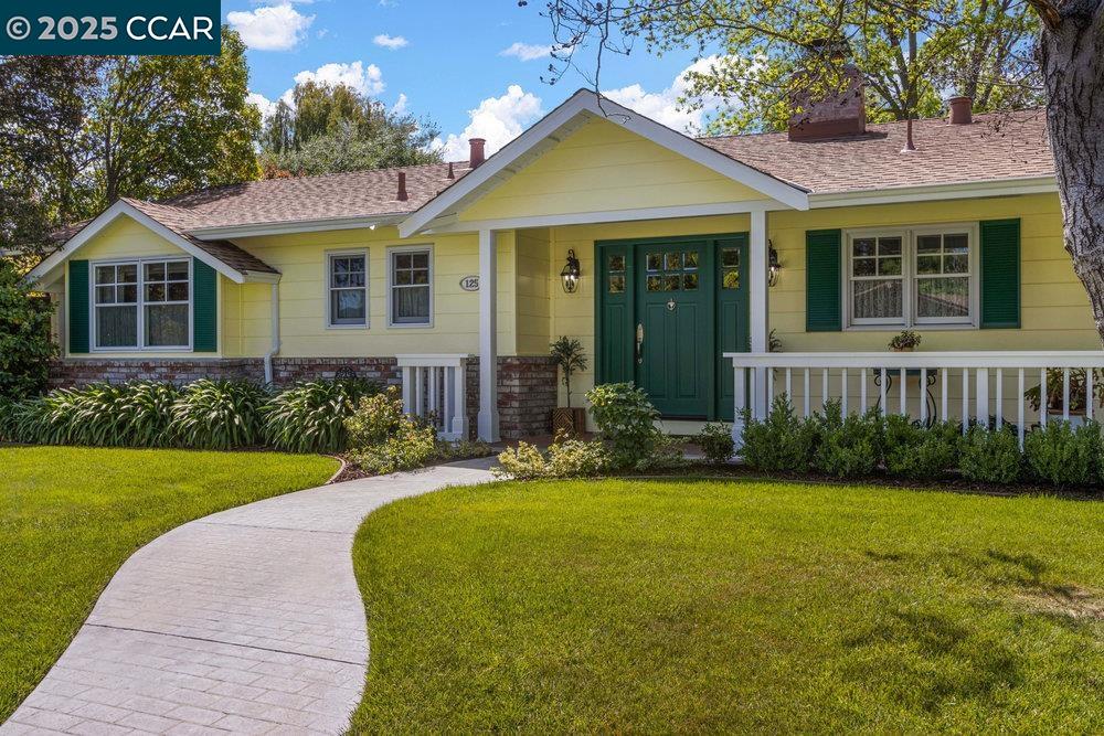Welcome to this impeccably maintained and picturesque rancher, situated on a 1/4 Acre corner lot in a beautiful and desirable neighborhood of Walnut Creek. Drive up to unmatched curb appeal with wrap around porch, paver driveway, elegant landscaping. This home has undeniable pride of ownership that sets it apart from every other in the area. Step inside to find a warm, inviting interior filled with natural light, thoughtful upgrades, and timeless charm. The kitchen is remodeled —ideal for both everyday living and entertaining is open to formal dining area. Updated hall bathroom shines with taste and primary bedroom has custom built in cabinetry, remodeled luxurious en-suite bathroom. Two additional bedrooms  each with french doors to back yard. The backyard is truly a showstopper—your own private oasis featuring manicured landscape, paver patio areas and pergola for relaxing or entertaining. 10x12 shed is fully finished with electrical and perfect for craft/sewing/gym/office or she-shed. Attached two-car garage with loft and cabinet storage, updated systems, and a premium location just minutes from parks, shopping, dining, i680 and BART. All landscaping front and back kept green all year with well water which is huge savings. Come walk through and prepare to feel at home!