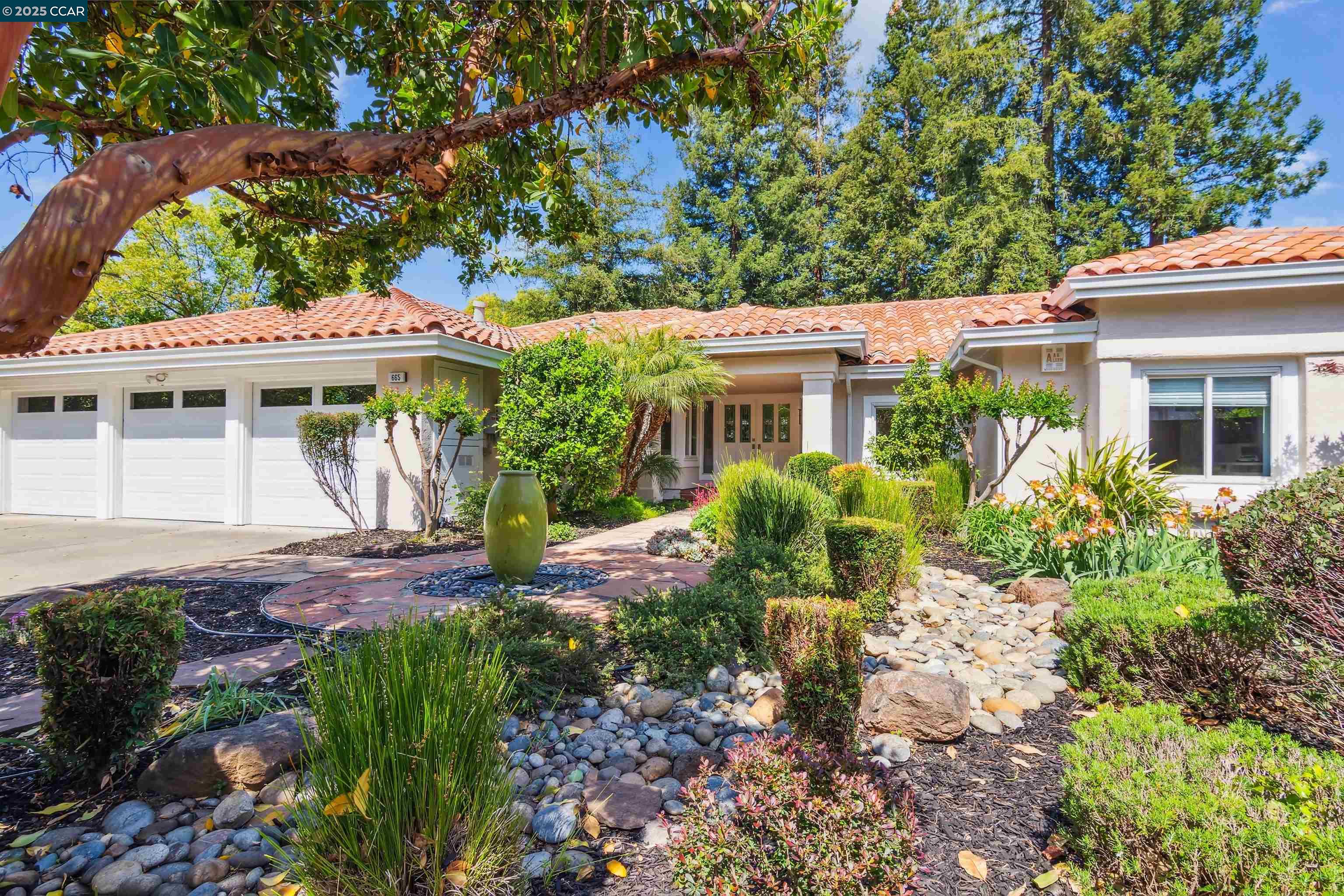 Beautifully remodeled single-story home on 0.38-acre lot with a solar-heated pool. 5 bedrooms and 3 fully renovated bathrooms, 2,791 sqft.  Elegant marble and wood flooring, vaulted ceilings, skylights, crown molding, and modern finishes elevate every space. Spacious eat-in kitchen is a cook's dream, featuring white shaker cabinetry, granite countertops, and top-of-the-line stainless steel appliances—including a Thermador 6-burner range, Monogram refrigerator, and Wolf hood. Adjoining dining area opens directly to the backyard oasis.  Spa-inspired primary suite includes a soaking tub, an oversized walk-in shower, and refined custom finishes.  Professionally landscaped backyard with a pergola-covered patio, lawn, gardens, and a sparkling pool—ideal for outdoor living and entertaining.  Three-car garage, new HVAC (2020), and move-in-ready condition. Located near top-rated Northgate schools (Walnut Acres, Foothill, Northgate), parks, hiking trails, golf, shopping, and dining.